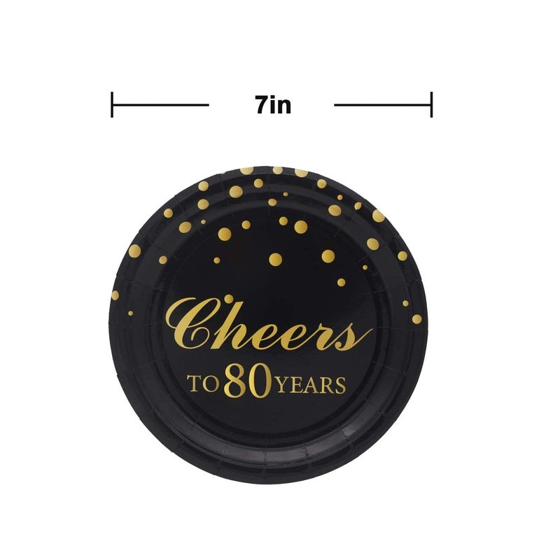 Pandecor 80th Birthday Party Supplies,50 PCS Cheers to 80 Years Disposable 7 Inch Paper Plates Dessert Plates for 80 Years Anniversary Party - Image 2